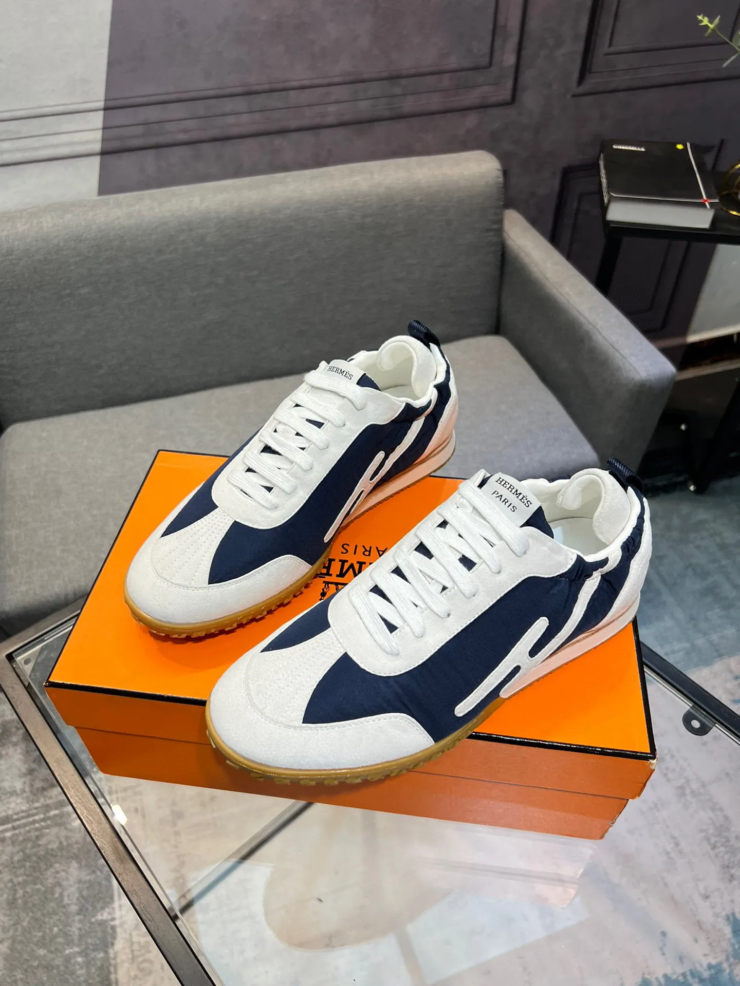 Men's shoes 💰660 [HERMES] Hermès - High-end quality original order 🔍🔍 - Upper: 🔝 cowhide suede splicing design - Inner lining: imported mixed sheepskin - Outsole: TPR foam · Rubber: two-color combined molding outsole - Super high quality control · Fine workmanship: highlighted (high-end, luxury, grade) -Size: 38-44 (45, 46, can be customized)